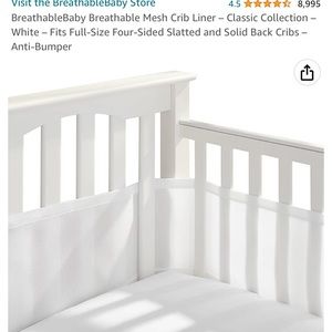 White used crib liner - keep the Binkies in!